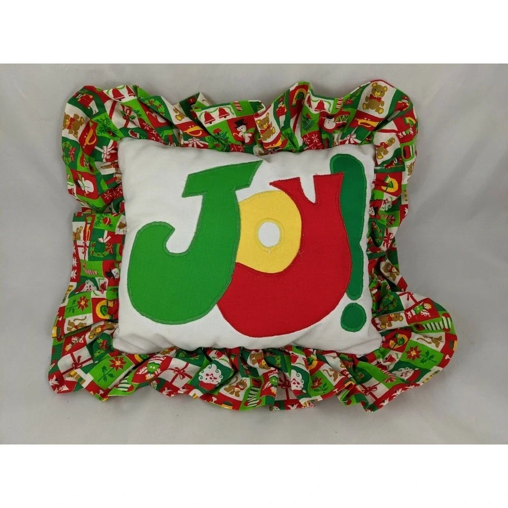 Christmas JOY‎ Throw Pillow About 13x 11 Inch Homemade Stuffed